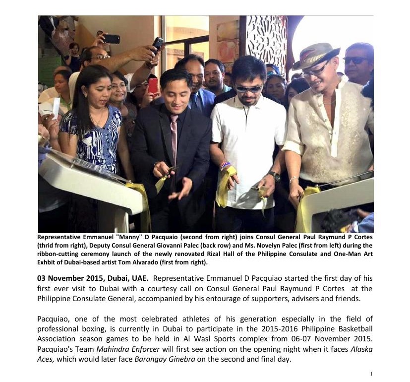 PACQUIAO LEADS LAUNCHING OF RIZAL HALL AND ART EXHIBIT AT THE CONSULATE0000