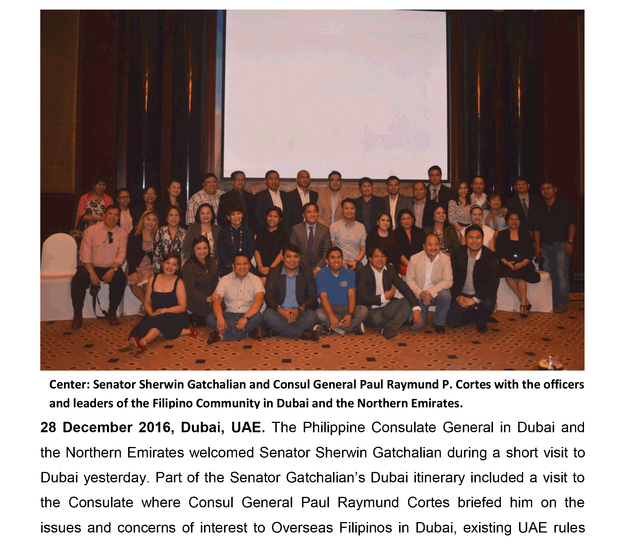 12 27 16 Sen Gatchalian meets the Filipino Community in Dubai 1