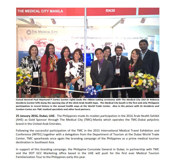 PR re THE MCMGS IN 2016 ARAB HEALTH EXPO