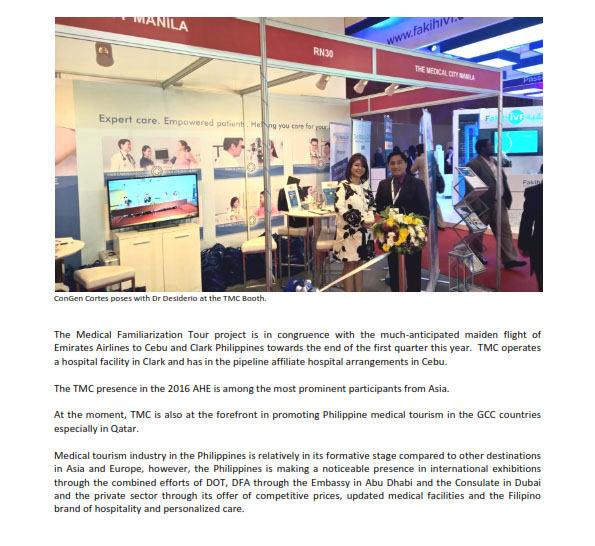 PR re THE MCMGS IN 2016 ARAB HEALTH EXPO 2