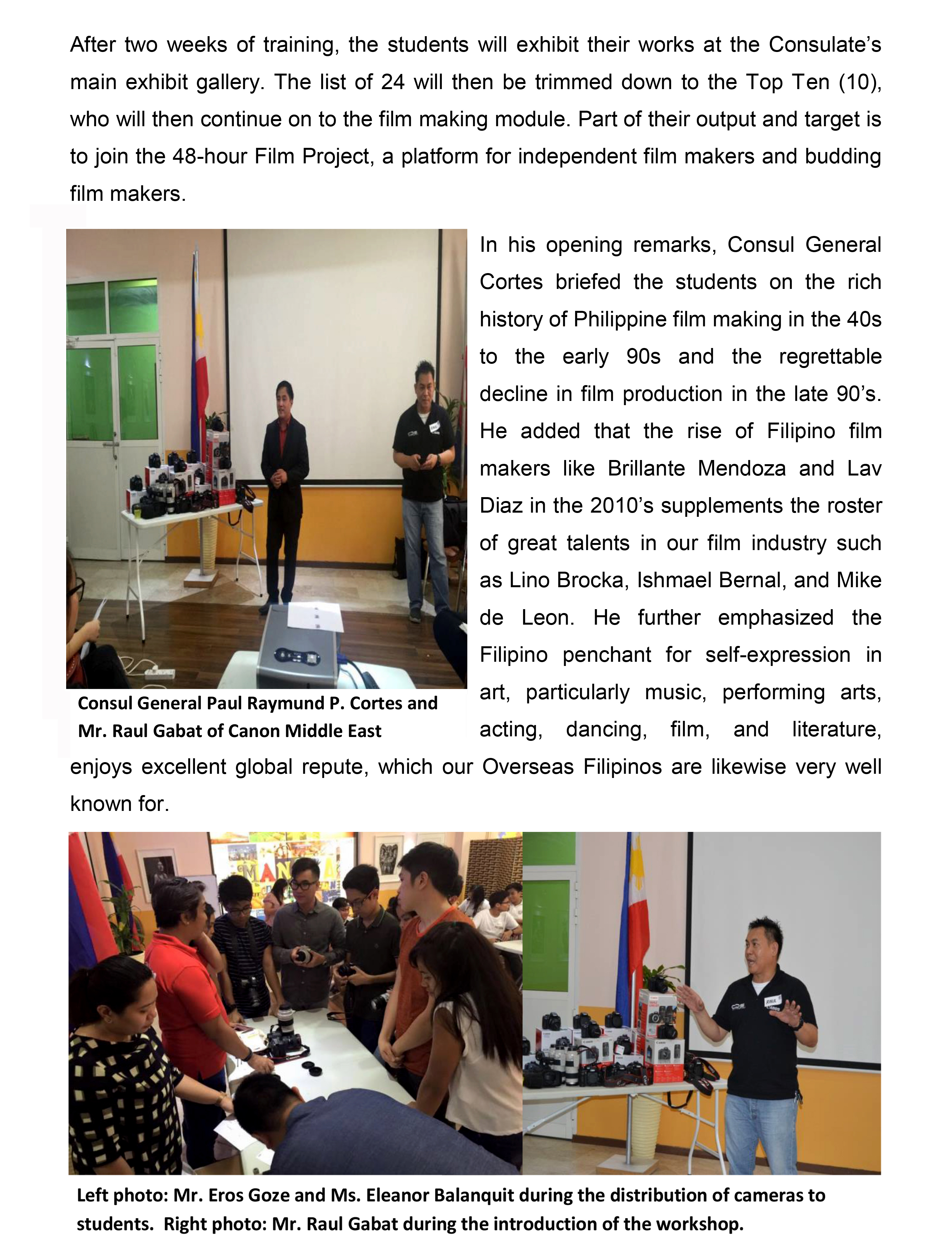 09 22 16 Consulate Launches 1st Photography and Film Making PPIE 2