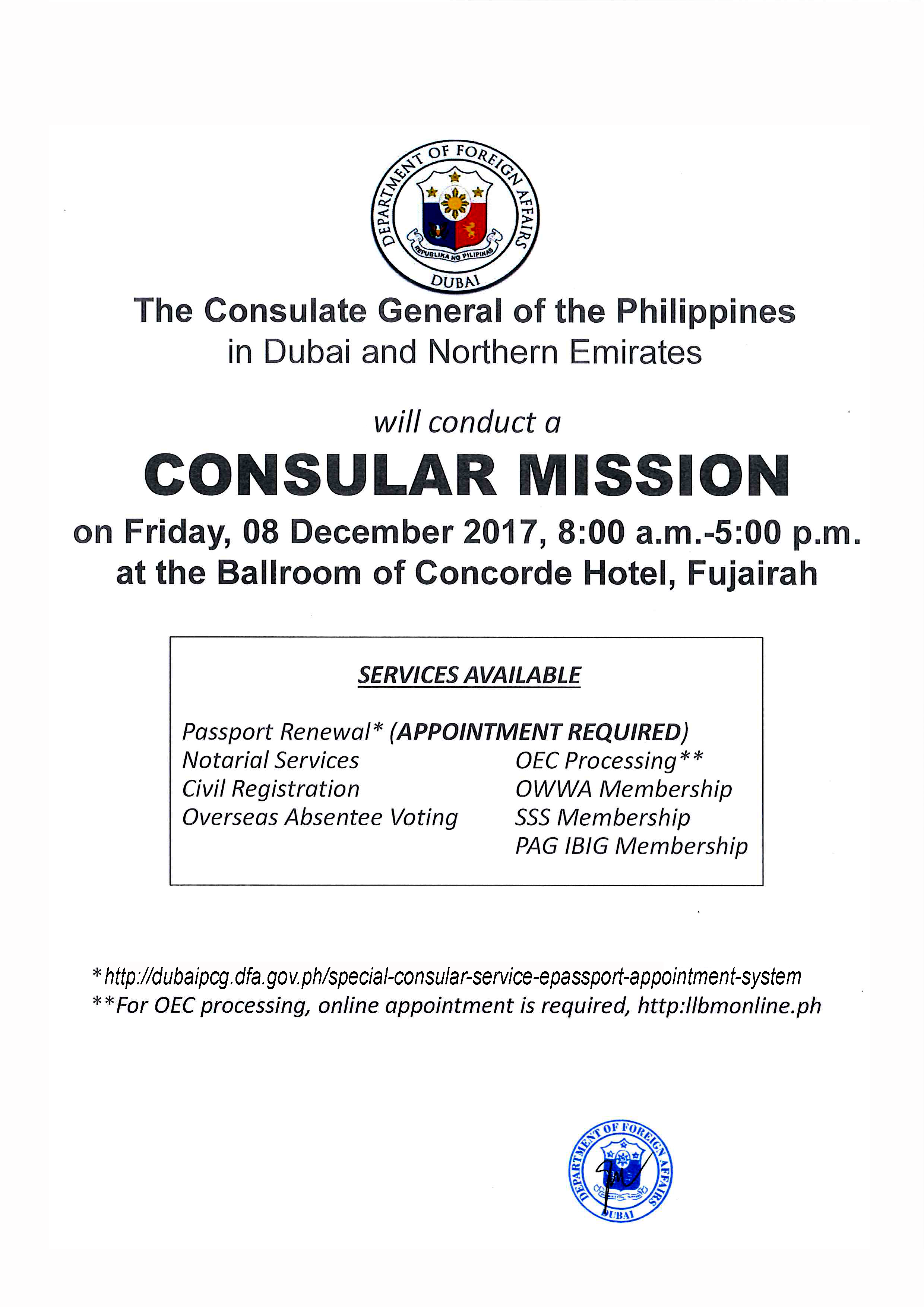 CONSULAR MISSION 8 DECEMBER 2017