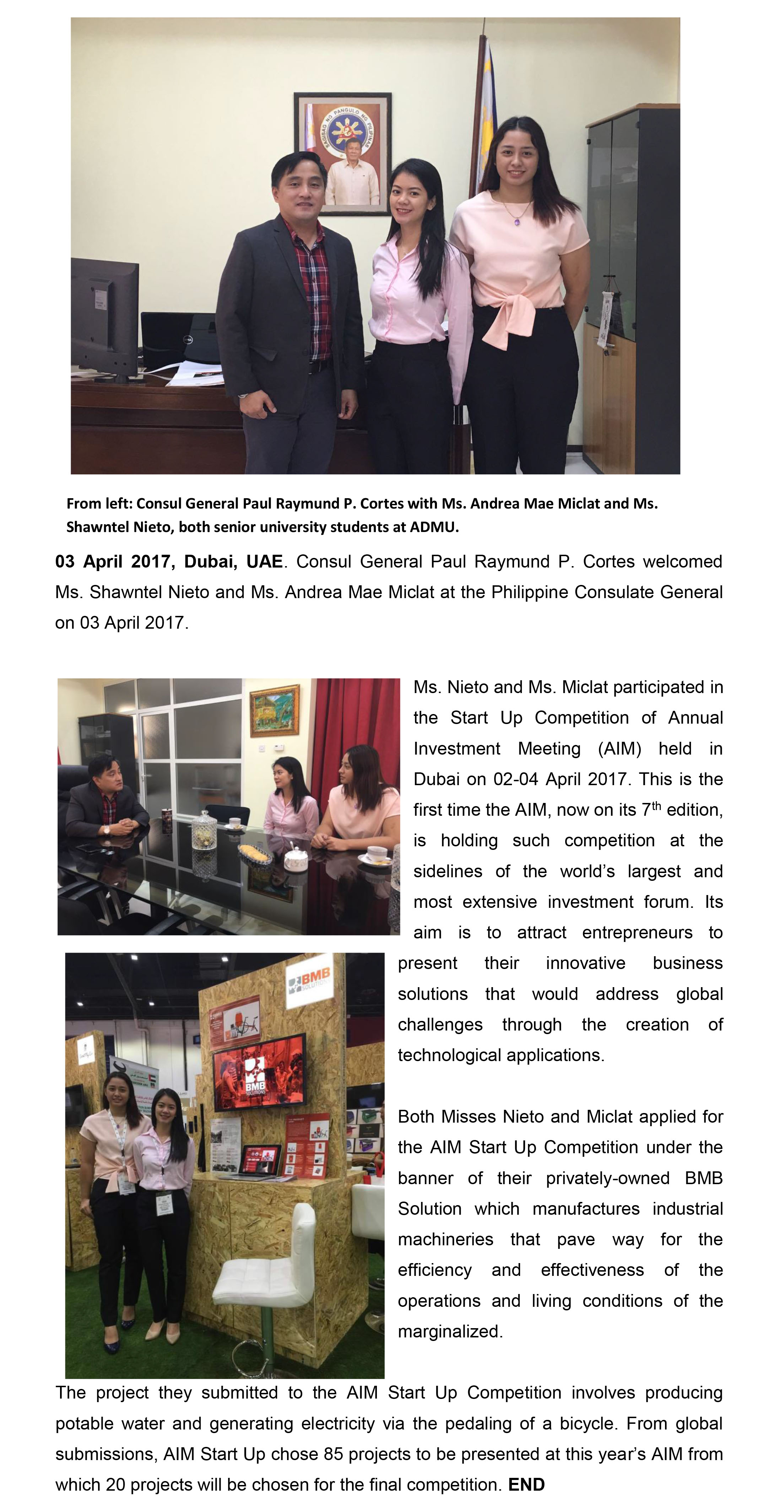 04 03 17 ADMU students join dubais annual investment meeting inaugural start up competition 1
