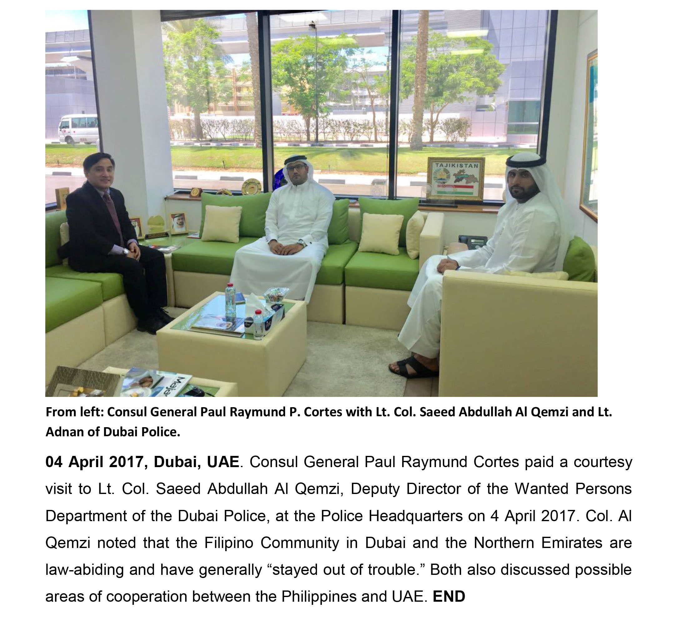 04 04 17 Consul General Pays a Courtesy Call on Dubai Police
