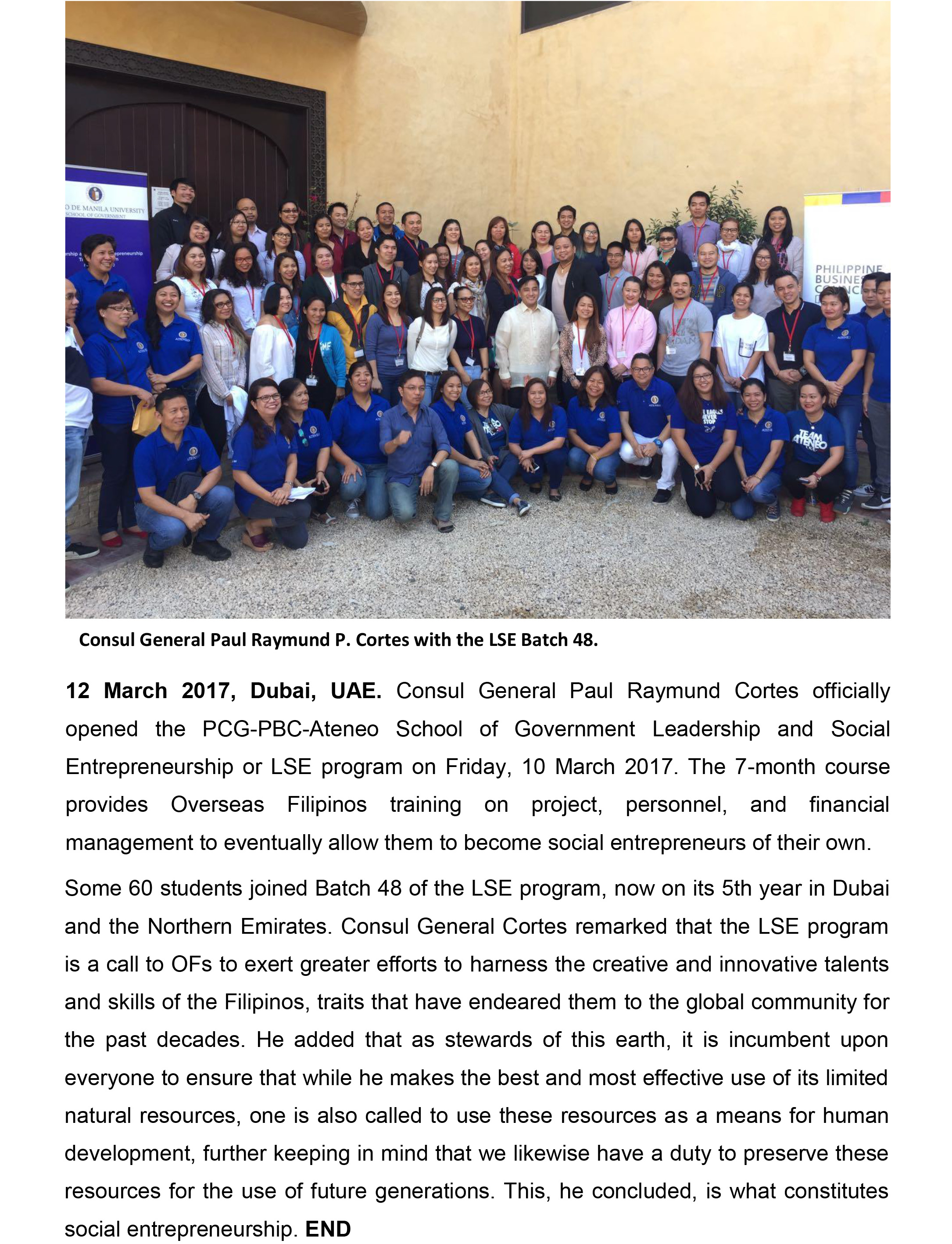 031217 CG Cortes opens 48th batch of LSE in Dubai