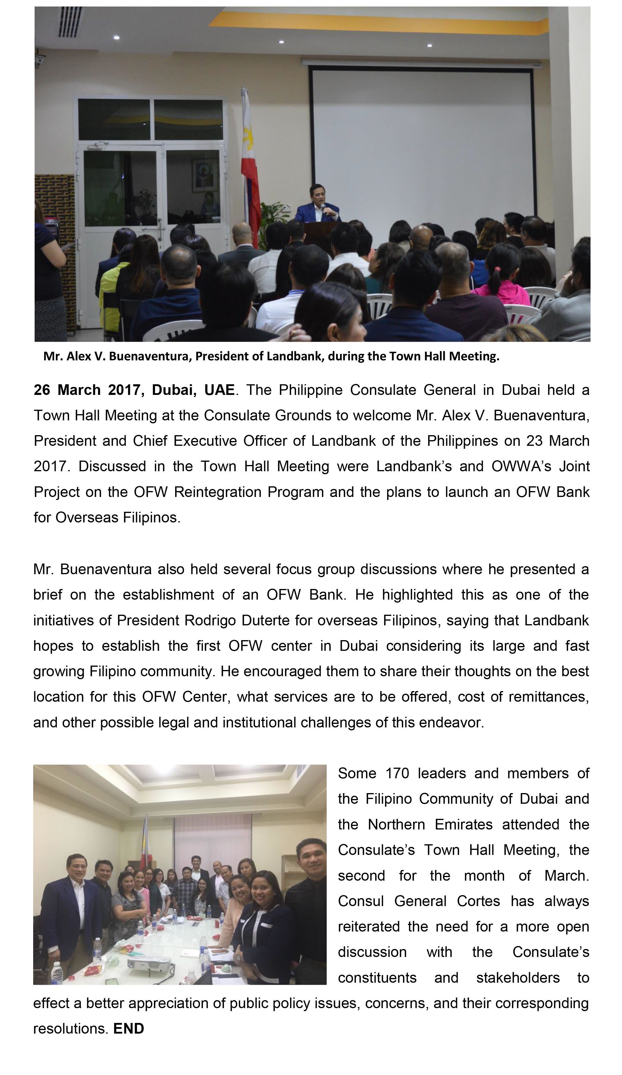 03 26 17 Dubai PCG welcomes the Landbank President Alex Buenaventura