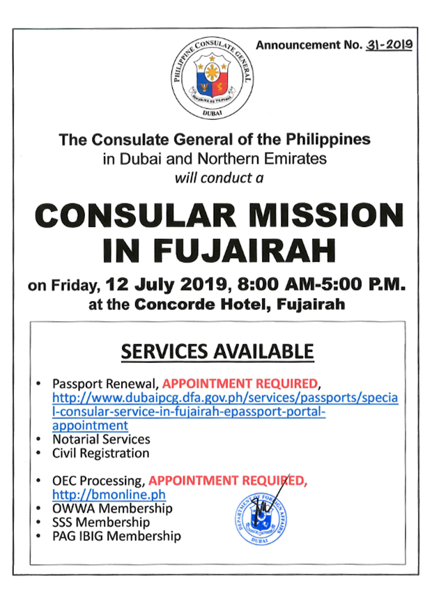 FUJAIRAH CONSULAR 12 JULY 2019