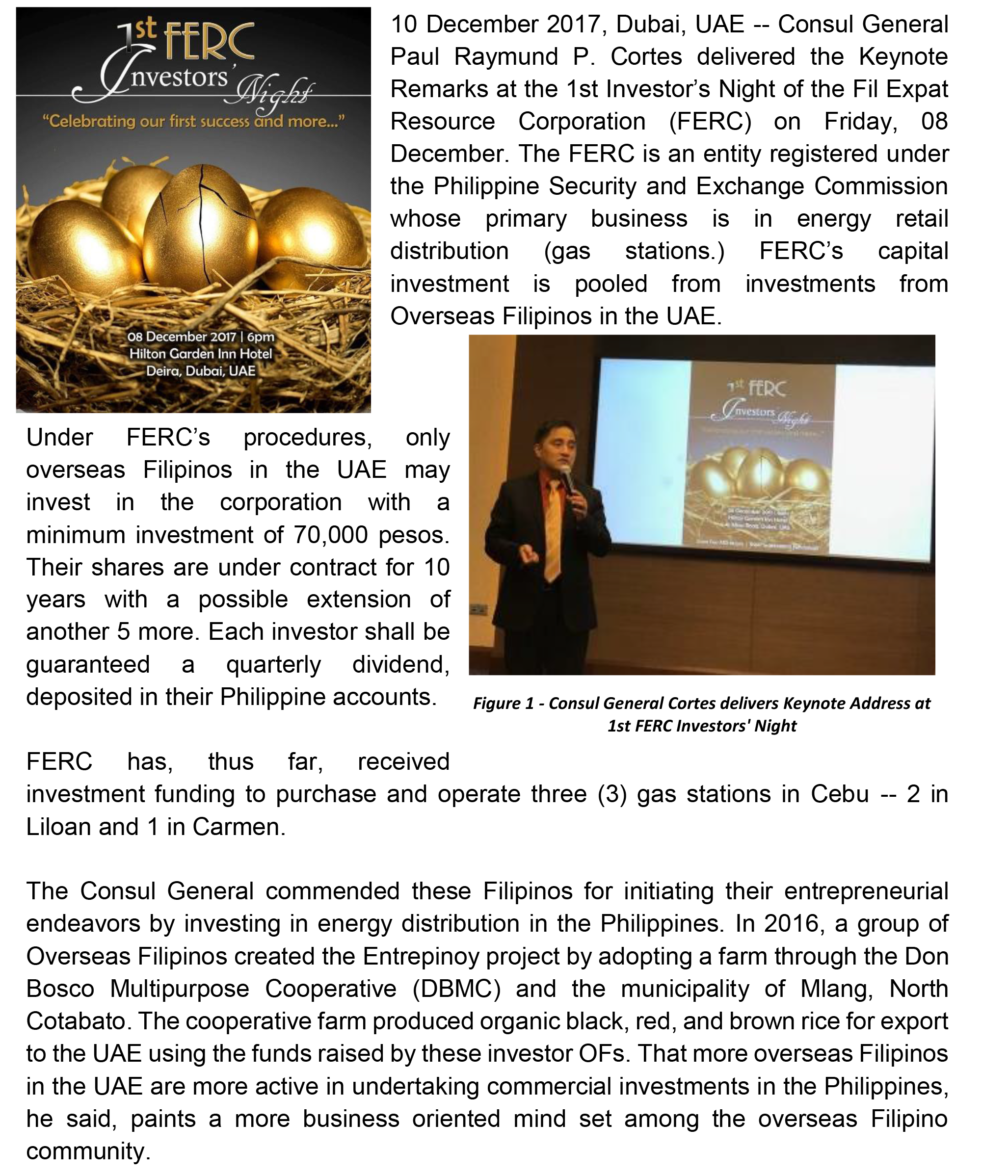 Dubai PCG Lauds Investments of Pinoys in Dubai at FERC Investors Night 3